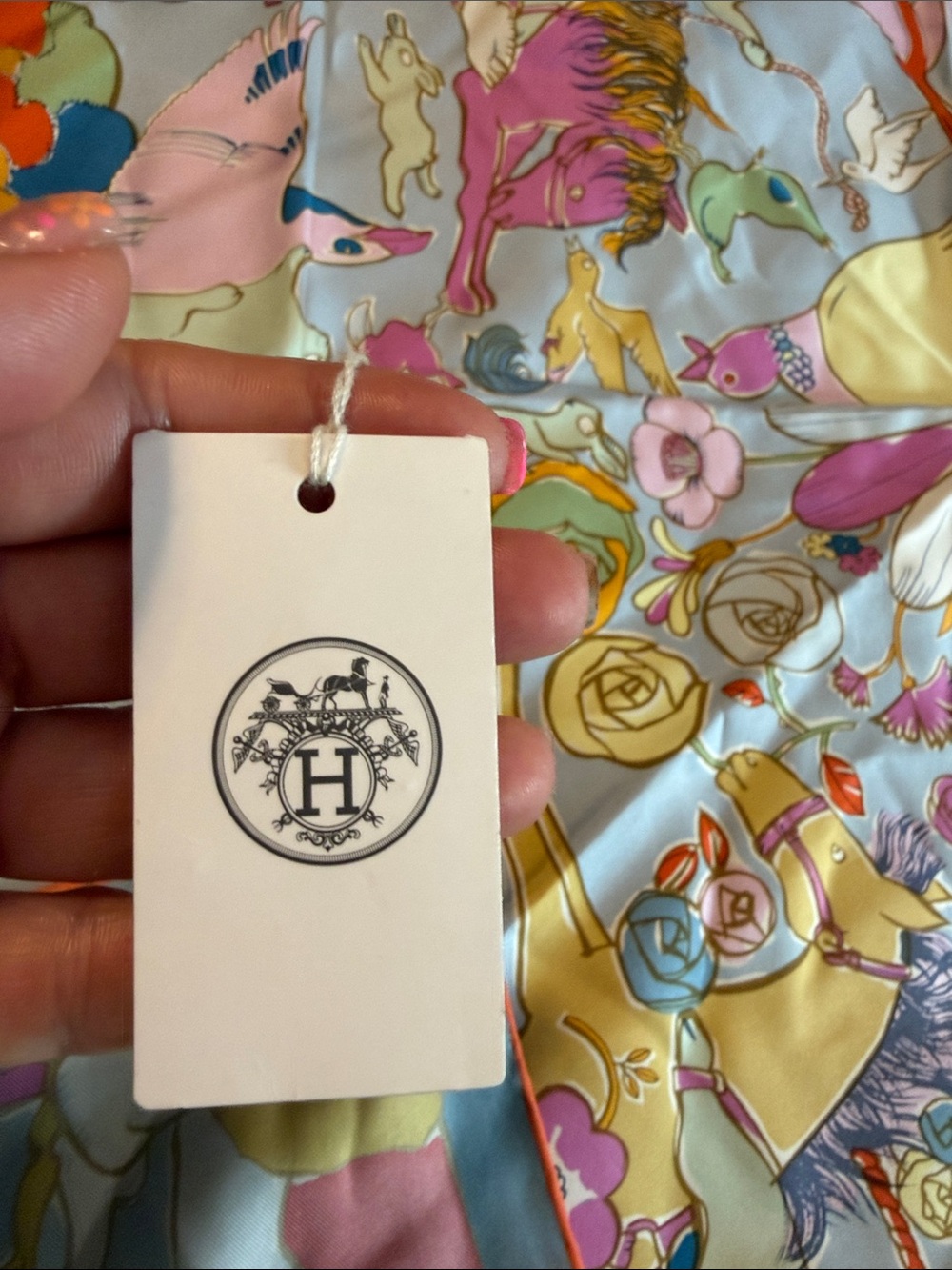 Hermes Multicolor Carousel Silk Scarf — Pastel Blue, Pink, Yellow, Gold Accents - Picture 8 of 13